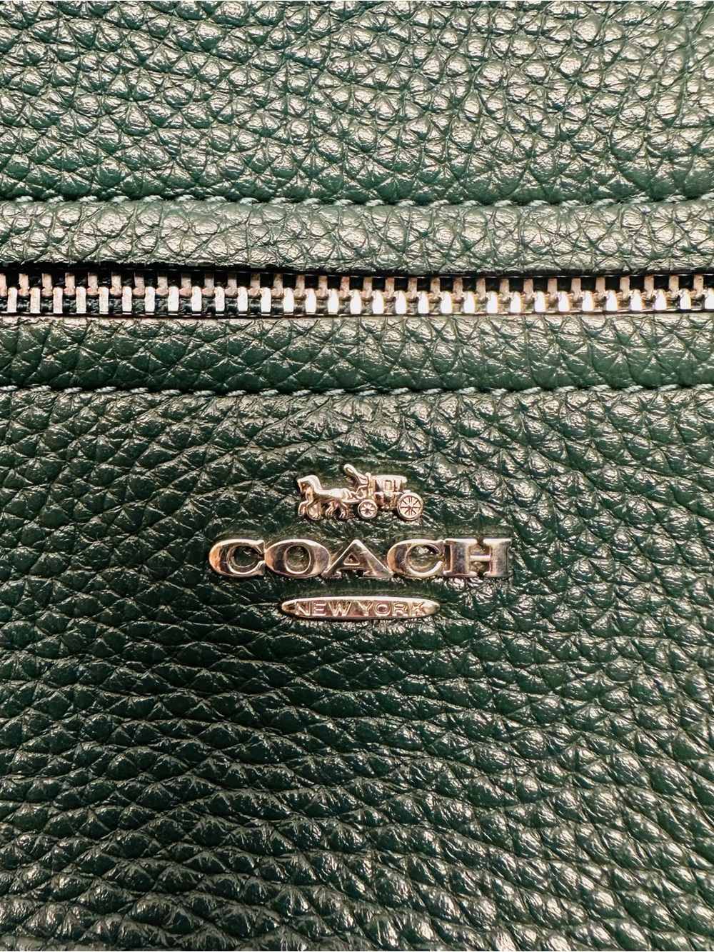 Coach Green Pebbled Leather Satchel Shoulder Bag Crossbody Purse Zip Top - Picture 3 of 7